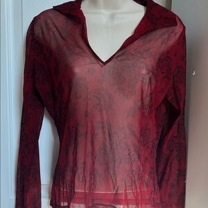 😍VINTAGE NY&Co Sheer Red Floral Women's Top😍